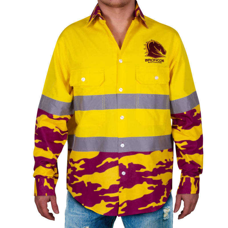 NRL Broncos 'Camo' Hi-Vis Work Shirt